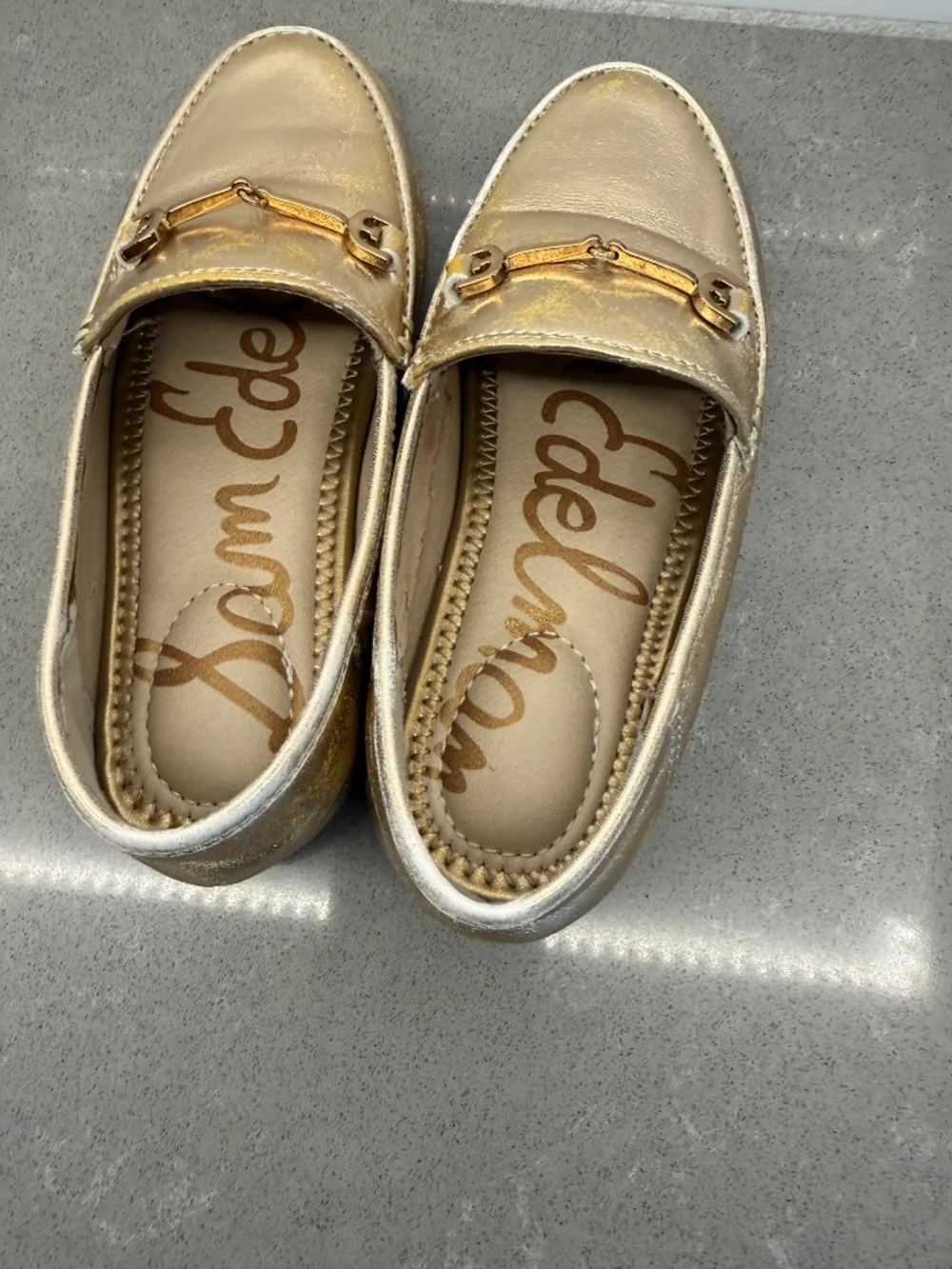 Sam Edelman Girl's Size 12 Loraine Mini Loafer Metallic Gold Leaf